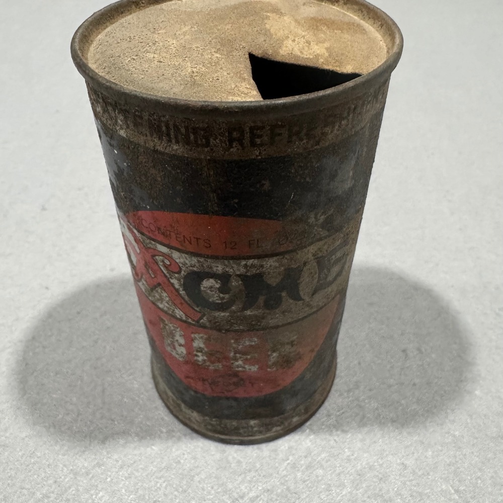 Acme Beer Flat Top Can 12oz Silver Red Vintage Keglet Steel Breweriana